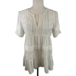 Maeve Anthropologie Tunic Top Women's Size XS Ivory Crochet Lace Boho Blouse
